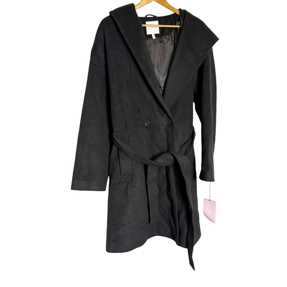Avec Les Filles Black Hooded Shawl Collar Belted Winter Trench Coat Size XXL